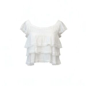 miami White Cropped Layered Blouse - Small, New (Never Worn)